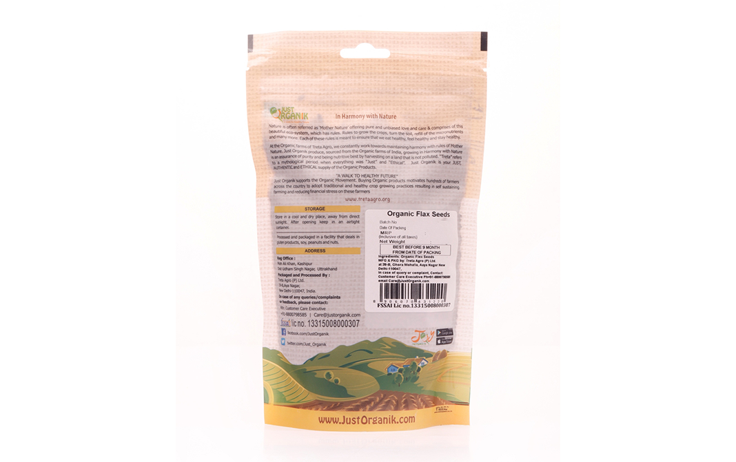 Just Organik Organic Flax Seeds    Pack  200 grams